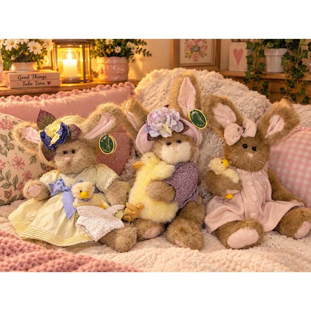Bearington Collection Plush Bunny Trio Easter Rabbit Duckling Chick Set of 3